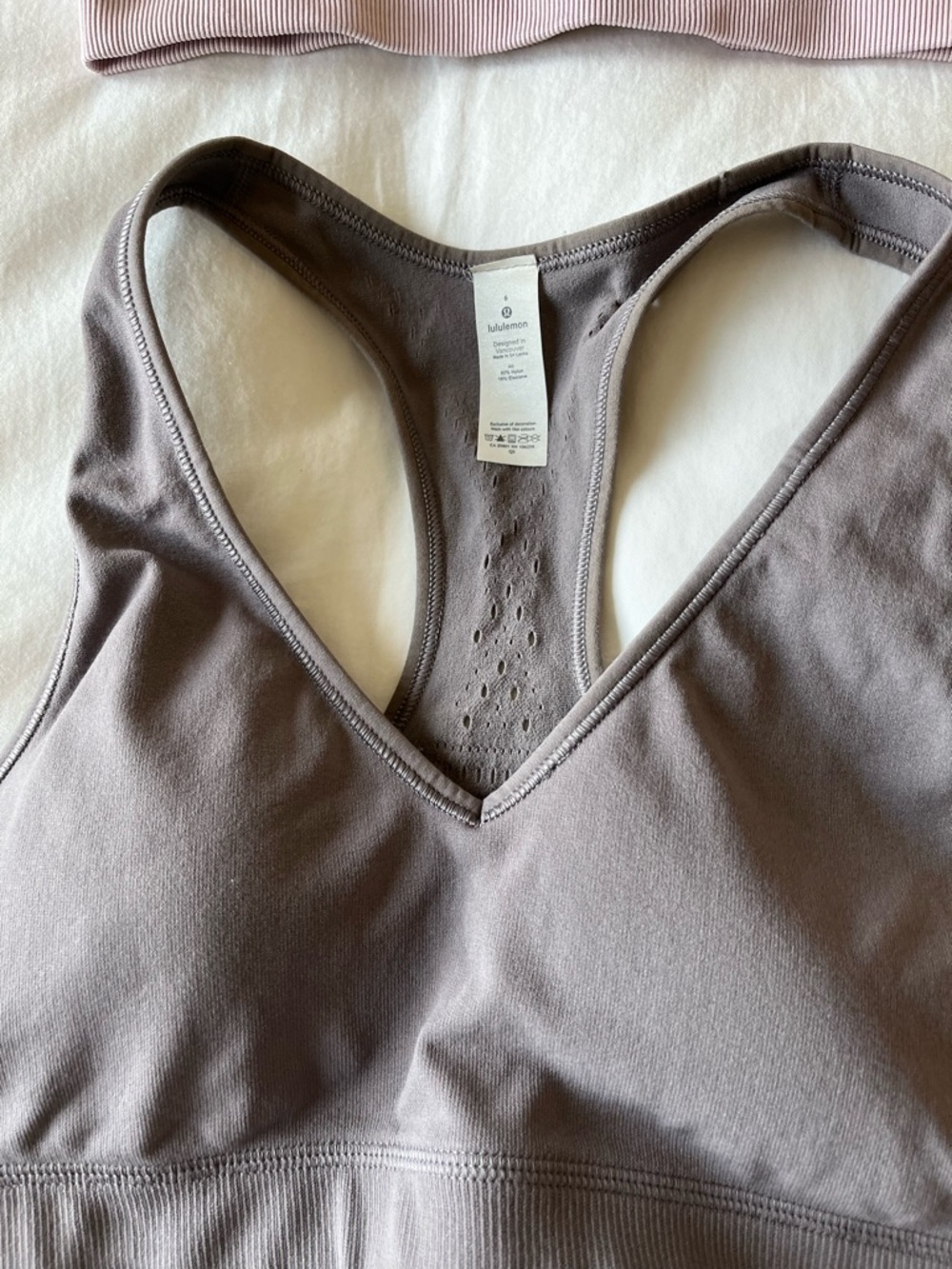 Athleta Red Joggers with Lululemon Gray and Light Pink Sports Bras - Picture 2 of 4